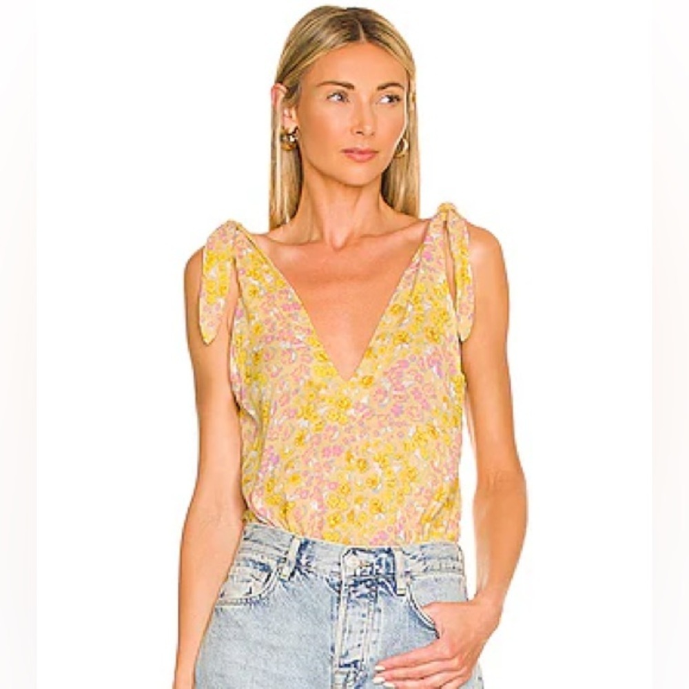Free People Intimately Bare it All Yellow Floral Bodysuit XS Sleeveless Boho